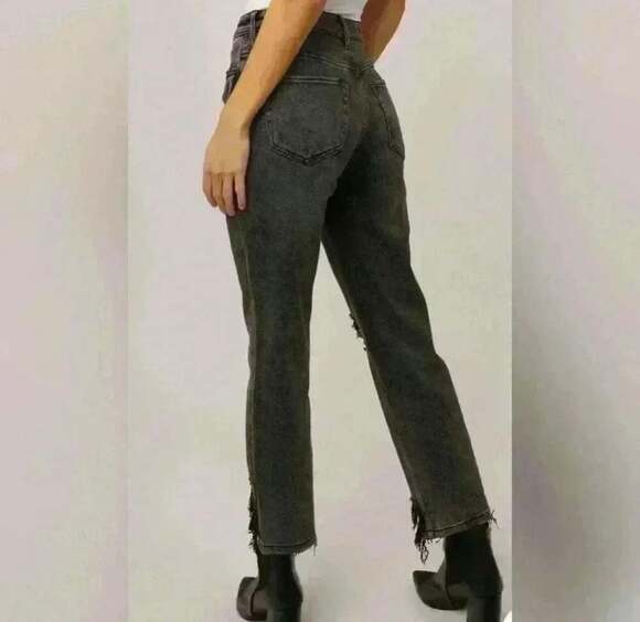 Dear John Size 26 Distressed Black Wash Straight Leg Jeans Raw Hem Grunge Y2K - Picture 4 of 6